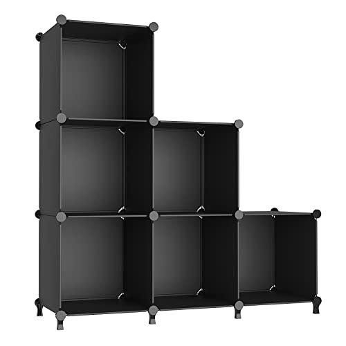 AWTATOS Cube Storage Organizer, Storage Cubes Shelves Bookshelf, 6 Cube Closet Organizers and Storage, DIY Stackable Plastic Clothes Organizer Shelving for Bedroom, Home, Black - color: Black