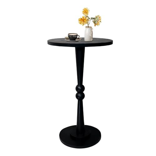 Small Side Table, Drink Table for Small Spaces, Modern Accent Table Martini Table with Solid Wood Leg, Round End Tables Living Room for Bedroom and Office (Black) - color: Black