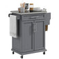 HOMCOM Kitchen Island on Wheels, Rolling Kitchen Cart with Stainless Steel Countertop, Drawer, Towel Rack and Spice Rack, Utility Storage Trolley, Gray - color: Grey
