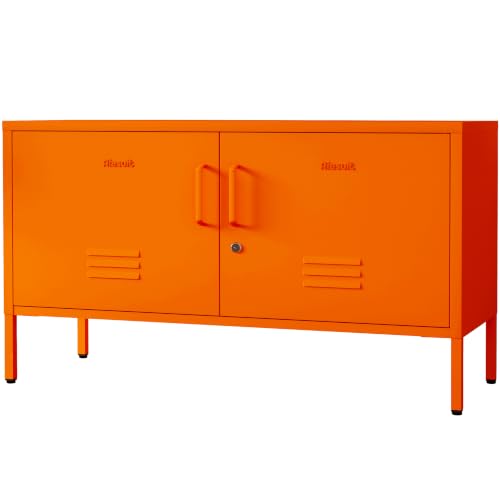 Wide Lockable Metal TV Stand with Accent Cabinet Locker, Heavy Duty Entertainment Center for Bedroom, Adjustable Shelves & 2 Doors, Multifunctional Storage Cabinet for Home 22"H X 35.4"W X 13.8"D - color: Sunlight, style: TV stand-22"H-OL