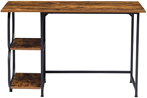 Anivia Writing Computer Home Office Desk with 2 Storage Shelves on Left or Right Side, Industrial Simple Style Wood Table Metal PC Laptop Notebook, 47", Rustic Brown + Black Frame - color: Rustic Brown + Black Frame