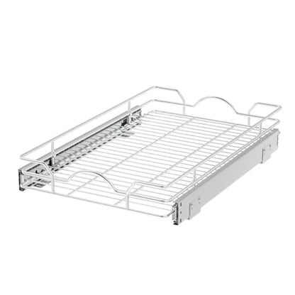 OCG Pull Out Cabinet Organizer 2 Pack (12" W x 21" D), Pull out Shelves 1 Tier, Cabinet Slide Out Shelves for Base Cabinet Organization in Kitchen Bathroom Pantry, Bottom Mount, Chrome Finish - size: 12W21D, 2Pack