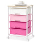 SYKIARIOL Rolling Cart with Drawers, 4-Drawer Utility Cart, Pink | 4 Tier Drawer Cart with Wooden Top for Home Office, Kid Room, Classroom Teacher, Dorm, - color: Dark Pink