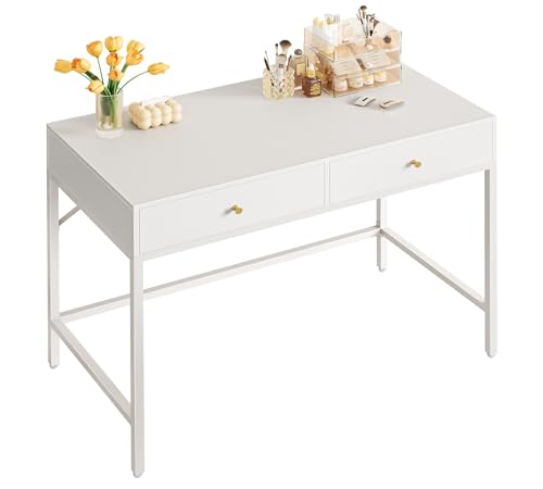 SUPERJARE 39.4" White Desk with 2 Drawers, Modern Makeup Vanity Desk, Small Computer Desk Home Office Desk for Writing Study Bedroom - color: White, size: 39.4 inch