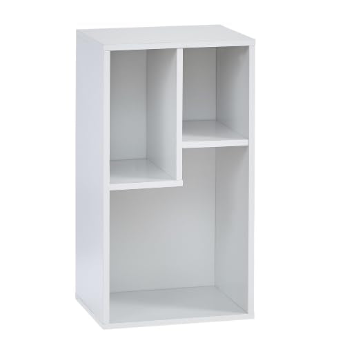 VECELO 3-Cube Open Bookcase, Small Bookshelf with Height Difference Shelves for Most Books, Horizontal Available, 2-Tier Storage Organizer for Home Office, Living Room, Pearl White - color: White, size: 3-Cube Standard