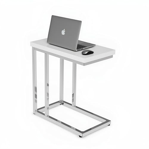 Lavish Home C-Shaped Sofa Side Table, White, 19.75” x 11.75” x 23.75” | Modern End Table, Laptop Tray, or Compact Bedside Nightstand, Space Saving Living Room Furniture - style: Single End Table