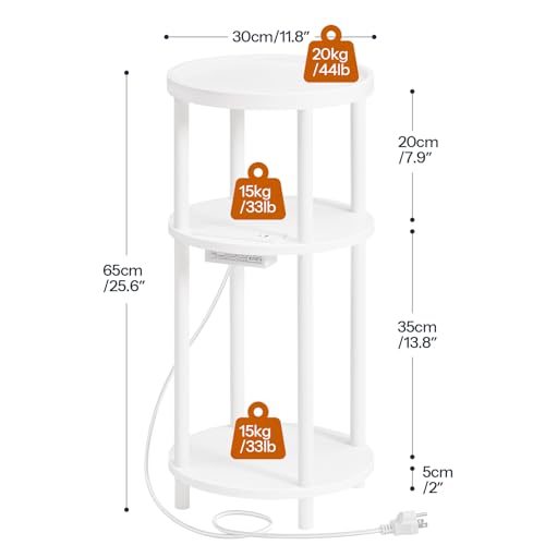 HOOBRO Set of 2 Small Round Side Tables with Charging Station, 3-Tier Round Bamboo End Tables, Easy Assembly, for Living Room, Bedroom, Apartment, White WT152UBZP201 - color: White