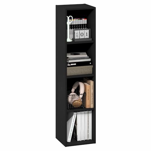Furinno Fulda Book Shelf, 4-Tier Narrow Bookshelf, Standing Bookcase with 10-in Width Storage Shelf, 9.3 x 9.8 x 41.6, for Organization and Storage, for Living Room, Bedroom, Home Office, Blackwood - color: Blackwood, size: 4-Tier, 10W