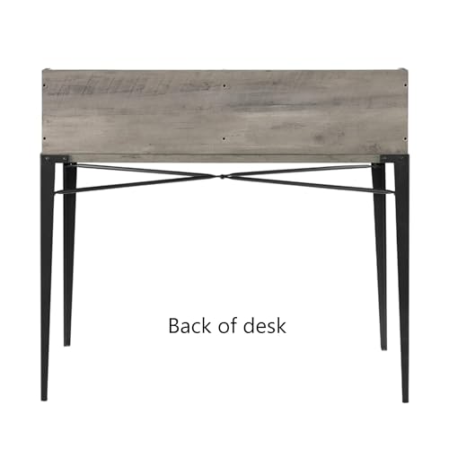 Interior Elements Industrial Modern Wooden Secretary Office Desk with Hutch - Grey Wash, 42"