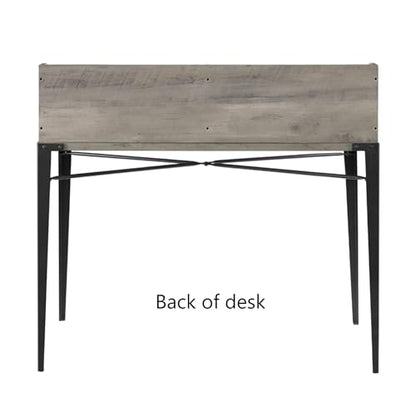 Interior Elements Industrial Modern Wooden Secretary Office Desk with Hutch - Grey Wash, 42"