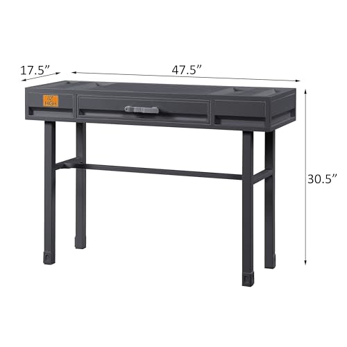 Gunmetal Writing Desk with 1 Drawer - Compact Home Office Computer Desk