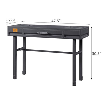 Gunmetal Writing Desk with 1 Drawer - Compact Home Office Computer Desk