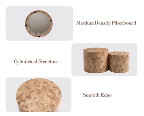 EALSON Nesting Coffee Tables Set of 2 Farmhouse Small Round End Tables Modern Wood Circle Side Table Drum Table for Living Room Small Spaces Bedroom Balcony, No Assembly, Natural Burl - color: Natural Burl