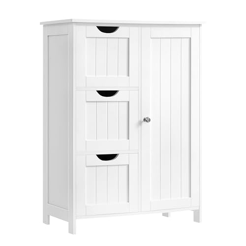 VASAGLE Floor Storage Cabinet, Freestanding Storage Unit with 3 Drawers, 1 Adjustable Shelf, for Bathroom Living Room Dining Kitchen, 11.8 x 23.6 x 31.5 Inches, Cloud White UBBC049WH01S - color: Cloud White, style: 1 Door + 3 Drawers（31.5"）