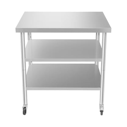 30x18x35in 3-Tier Stainless Steel Work Table with Casters & Foot Pads, Adjustable Shelves, 370 lbs Load Capacity, Heavy Duty Utility Cart for Kitchen, Warehouse, Home Organization - size: 30x18x35 Inches