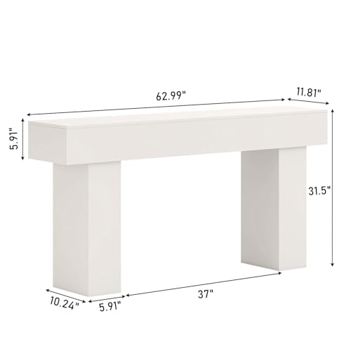 63 Inch Long Console Table for Entryway, Farmhouse Wood Rectangular Sofa Table Behind Couch Table, Narrow Entryway Table for Living Room, Entrance, Hallway, Foyer, Easy Assembly (Classic White) - color: Classic White