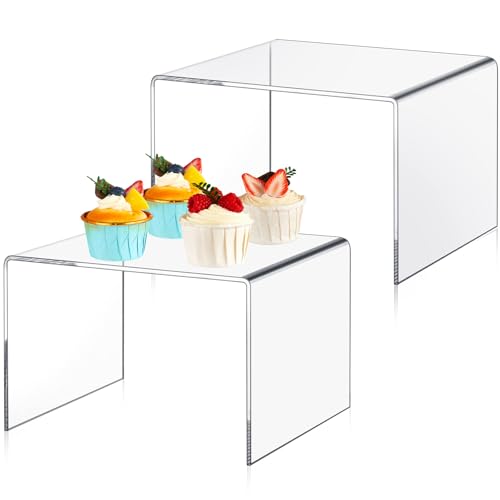 RattanView 2 Pcs 8 Inch Large Acrylic Risers Display Stands 5 mm Thick Acrylic Shelf Riser Showcase for Collectibles Jewelry Cupcakes Food Figures Perfume Cabinet (Clear) - color: Clear, size: 8 Inch, 5 mm