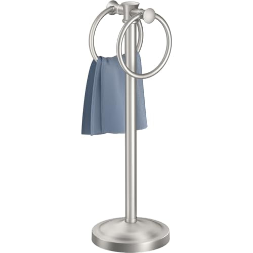 Hoimpro 17" Brushed Nickel Standing Towel Rack Bracket, Double Towel Ring Hand Towel Free Stand Holder Bathroom Hardware Accessories Set, Towel Bar for Bathroom Vanities and Kitchen Countertops - color: Brushed Nickel