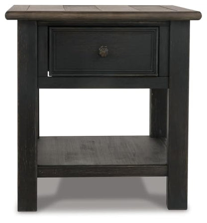Signature Design by Ashley Tyler Creek Rustic End Table with Storage Drawer and Fixed Shelf, Brown & Black - color: Blackish Brown