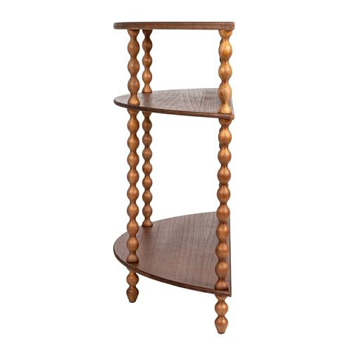 Creative Co-Op 3-Tier Curved Accent Table with Beveled Shelves and Doweled Legs, Walnut Finish - color: Walnut Color, size: 47.25"L x 15.75"W x 34.5"H