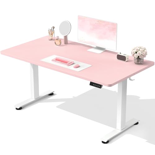 Veken 55 Inch Large Electric Standing Desk, Gaming Table, Pink | Height Adjustable Sit Stand Up Computer Tables for Home Office, Study , Writing, Suit students, employees and group work - color: Pink, size: 55×23.6 Inch
