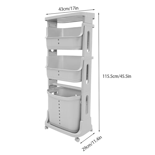 Laundry Basket, Laundry Basket Organizer Sorter Clothes Storage Organizer Shelf Rolling Cart with 4 Wheels, Laundry Hamper Basket Sorter Washing Hamper for Kitchens Bathrooms Bedrooms (4 Tier, Grey) - style: 4 Tier, Grey