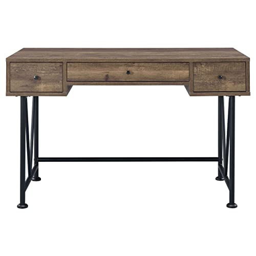 Coaster Furniture Analiese Farmhouse 3 Drawer Home Office Writing Desk Black Metal Base Rustic Oak Brown 802541 - color: Brown