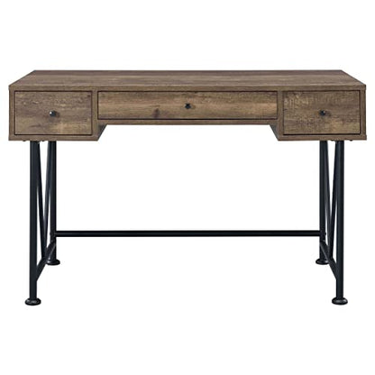 Coaster Furniture Analiese Farmhouse 3 Drawer Home Office Writing Desk Black Metal Base Rustic Oak Brown 802541 - color: Brown