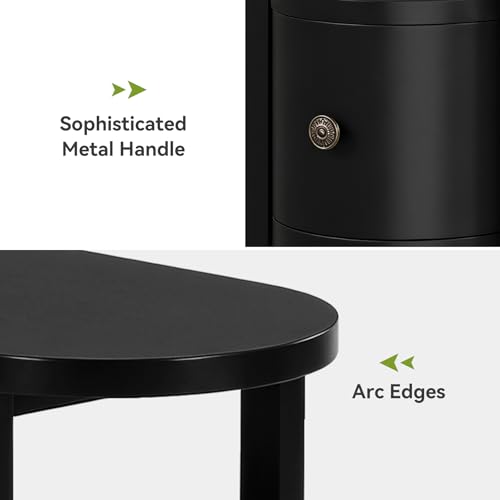 LITTLE TREE Solid Wood End Table with 2 Drawers & Open Shelf, No Assembly Required Side Table for Living Room, Black Couch Side Tables, Slim Bedside Table Nightstand for Bedroom - color: Black