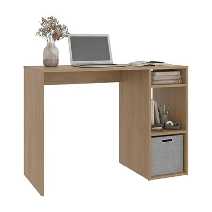Tuhome Dalia Computer Desk with 3-Tier Open Side Shelves, 40" Small Office Desk for Home Office, Engineered Wood Writing Table with Storage, White