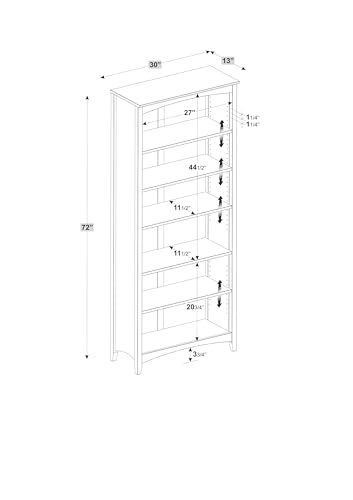 Camaflexi Shaker Style Bookcase, 72", White - color: White, size: 72"