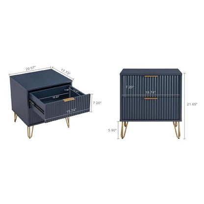 20" Sturdy Metal Legs Small Nightstand, Modern Nightstand with Textured Drawers, Storage Cabinet for Indoor Home use, Dark Blue - color: Dark Blue