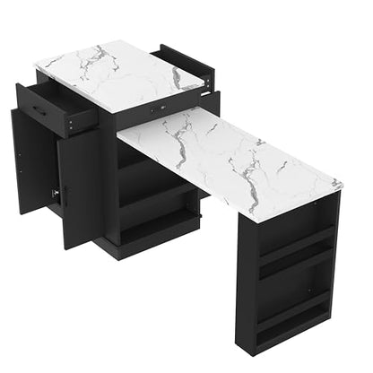 Gecheer Extendable Kitchen Island with Drawers, Double-Door Cabinets & Open Shelving – Black, 80.7" L x 33.4" W x 35.3" H – Multi-Functional Dining Table, Breakfast Bar & Tea Station
