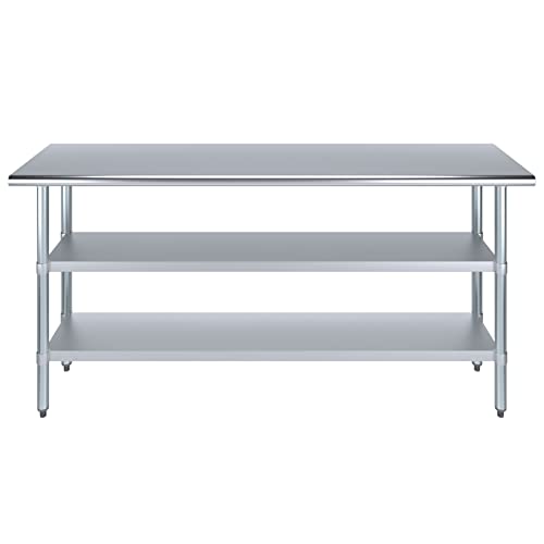 Stainless Steel Work Table with 2 Shelves | Metal Utility Table | Commercial & Residential NSF Utility (Stainless Steel Table with 2 Shelves, 72" Long x 18" Deep) - size: 72" Long x 18" Deep