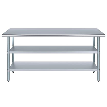 Stainless Steel Work Table with 2 Shelves | Metal Utility Table | Commercial & Residential NSF Utility (Stainless Steel Table with 2 Shelves, 72" Long x 18" Deep) - size: 72" Long x 18" Deep