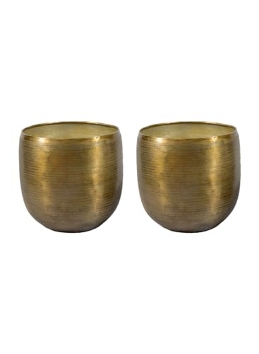 Serene Spaces Living Brass-Toned Aluminum Cachepot Planters, Handcrafted in India, Elegant Wedding, Home & Office Decor, Vintage Planter for Indoor Plants, Flowers, Table Centerpieces, Large, Set of 2 - size: Large, Set of 2