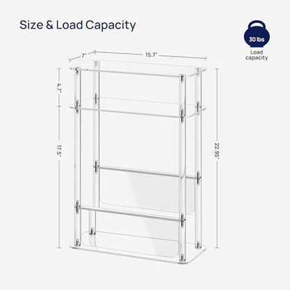 HMYHUM Acrylic Narrow End Table for Small Spaces with Magazine Holder, Slim Side Small Nightstand/Bedside Table for Living Room, Bedroom, 3 Tier, 15.7" L x 7" W x 23" H, Clear