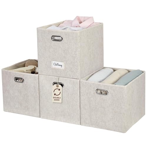 DECOMOMO Felt Storage Bins, 13x15x13 Storage Cube Bins with Labels | 4 Pack Storage Baskets for Shelves, Kallax (Beige) - color: Beige, size: Kallax / 4pcs