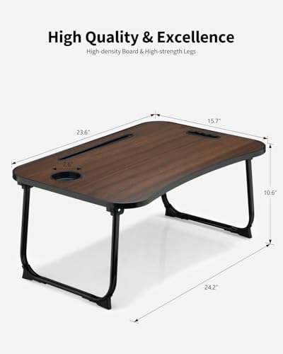 Foldable Lap Desk, Laptop Bed Desk, Portable Lap Table, Laptop Bed Table with Cup Holder & Tablet Slot & Lifting Handle for Working Writing Drawing & Eating - Walnut Brown - color: Walnut Brown