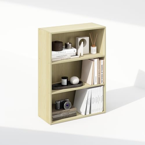 Furinno Simple Book Shelf, 3-Tier Bookshelf, Storage Shelves Bookcase, 9.7 x 23.7 x 31.5, for Living Room, Bedroom, Home Office, Steam Beech - color: Steam Beech, size: 3-Tier, Standard
