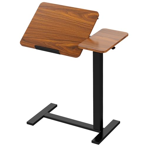 DUMOS Small Standing Desk Rolling Table Adjustable Height, Laptop Mobile Stand with Wheels, Portable Computer Workstation with Tiltable Desktop for Teacher Classroom Home Office, Brown - color: Brown