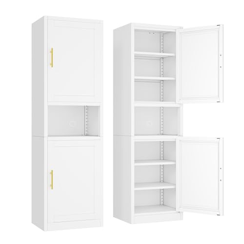 Ckzbx Tall Narrow Storage Cabinet 66.93" H Tall Bathroom Cabinet Metal Pantry Cabinets, 4 Adjustable Shelves for Kitchen, Home Office, Living Room, Dinning Room (20 inches Wide White) - color: White, size: 2Door-20"W