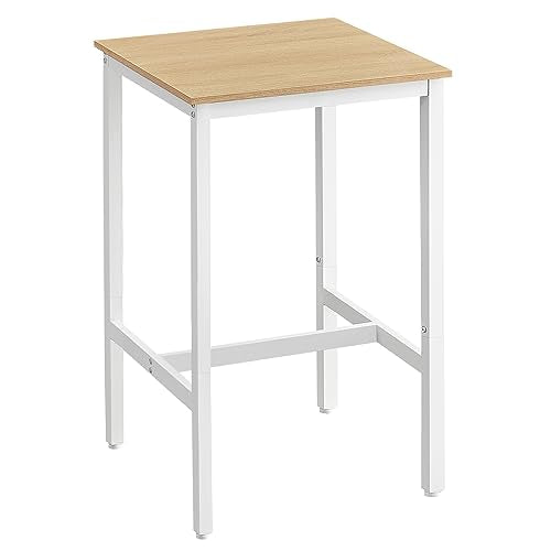 VASAGLE Bar Table, Kitchen Dining Table, High Top Pub Table, Bar Height Cocktail Table for Living Room Party, Sturdy Metal, 23.6 x 23.6 x 36.2 Inches for Narrow Spaces, Oak Beige and Cloud White - color: Oak Beige + Cloud White, size: 23.6"D x 23.6"W x 36