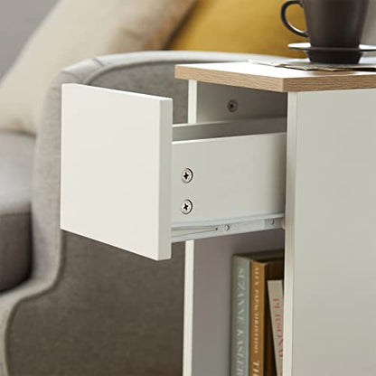 SoBuy Nightstand Narrow Night Stand Modern Design Bedside Furniture Slim End Table Storage Cabinet with Sliding Drawer and Open Compartment, White & Natural FBT111-WN | Slim Dorm Bedsid Table with Open Compartment, White & Natural FBT111-WN