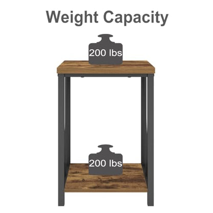 EXCEFUR End Table, Square Side Tables for Living Room, Industrial Metal and Wood Nightstand for Bedroom, Rustic Brown