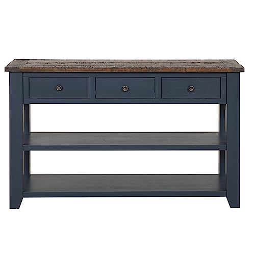 LKTART Solid Wood Console Table for Entryway;Sofa Table with Storage | 48.8 Inch Blue Real Wood Farmhouse Console Table with Drawers;Entry Way Table for Living Room,Foyer,Hallway;Easy Assembled - color: Blue