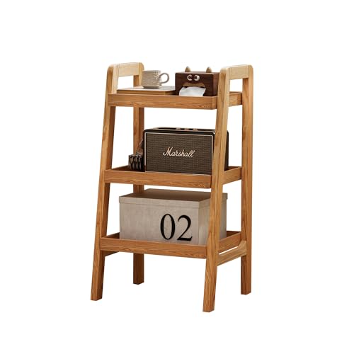 100% Solid Wood 3-Tiers Ladder Shelf, Small Bookcase, Ladder Bookshelf, End/Side Table for Living Room, Display Storage Open Shelf for Bedroom Kitchen Bathroom (Natural Color) - color: Original Wood Color