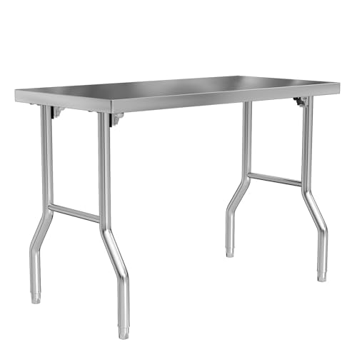 Stainless Steel Folding Table 48 x 24 Inch Commercial Workbench, Collapsible Portable Utility Table for Kitchen, Outdoor BBQ, Restaurant, Garage - color: Without Undershelf, size: 48x24 Inch