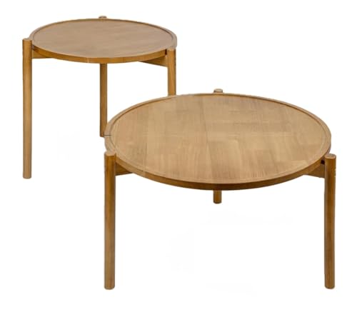 Wooden Round Nesting Coffee Tables Set of 2,Round End Table,Small Nesting Tables,Side Table,for for Living Room Bedroom Balcony by Solid Wood