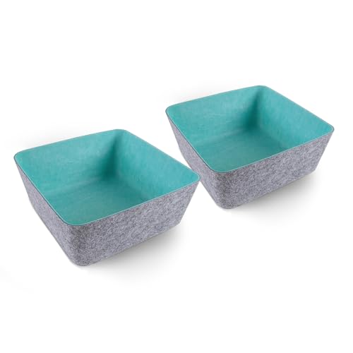Three by Three Seattle Tapered Felt Storage Bins 2-Pack 9x9 (Charcoal/Blue) | Recycled felt tapered bins; soft non-scratch; 5"x5" fits most drawers; organize desk, office, bathroom, bedroom & entryway - color: Charcoal/Blue